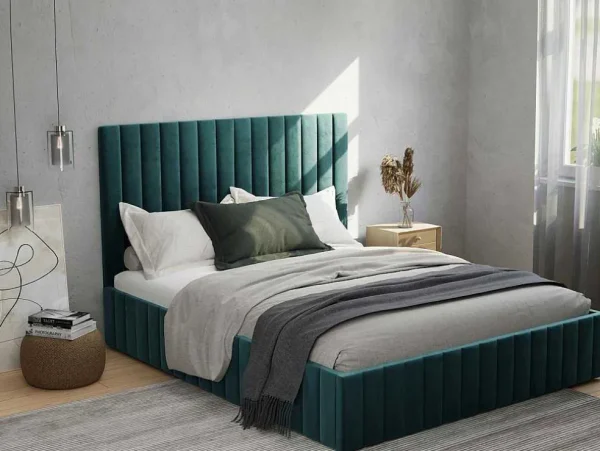 Best Sale Kofferbed En Hoofdbord Met Verticale Stiksels - 180 X 200 Cm - Fluweel - Taupe - Larali - Van Fluwelen Bed