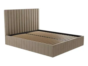 Online Kofferbed Met Hoofdbord Met Verticale Naden - 180 X 200 Cm - Velours - Taupe - Larali - Van Fluwelen Bed