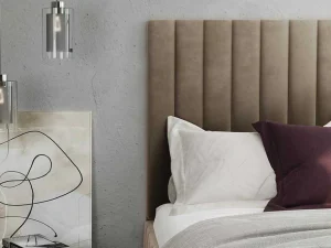 Online Kofferbed Met Hoofdbord Met Verticale Naden - 180 X 200 Cm - Velours - Taupe - Larali - Van Fluwelen Bed