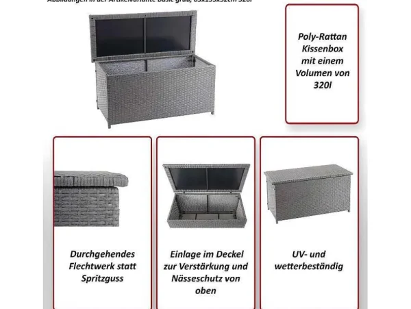 Online Kussenbox Van Polyrattan Mcw-D88 Iii, Premium Grijs, 51X115X59Cm 250L Tuinopslag