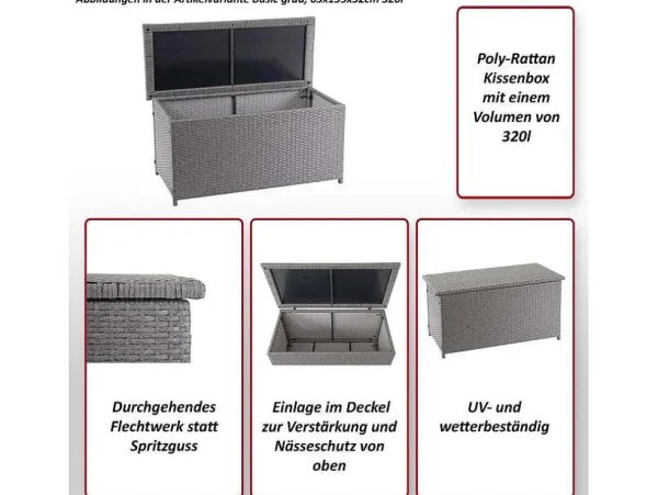 Cheap Kussenbox Van Polyrattan Mcw-D88 Iii, Basic Grijs, 51X115X59Cm 250L Tuinopslag