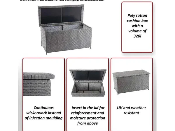 Online Kussenbox Van Polyrattan Mcw-D88 Iii, Premium Grijs, 51X115X59Cm 250L Tuinopslag