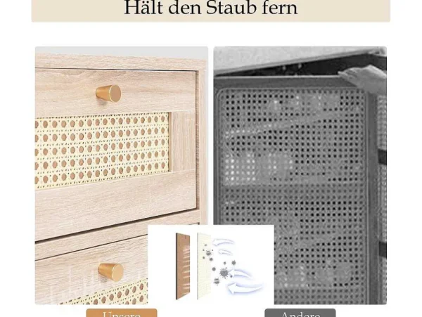 Online Ladekast 120 X 82 X 40 Cm Met 2 Deuren En 3 Laden In Rotan En Sonoma Eiken, Verstelbare Plank, Beige Ladekast