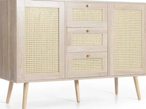 Online Ladekast 120 X 82 X 40 Cm Met 2 Deuren En 3 Laden In Rotan En Sonoma Eiken, Verstelbare Plank, Beige Ladekast