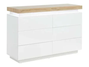 Cheap Ladekast Halo Ii - 6 Lades - Gelakt Mdf - Met Ledverlichting - Kleur: Wit En Eiken Ladekast