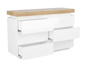 Cheap Ladekast Halo Ii - 6 Lades - Gelakt Mdf - Met Ledverlichting - Kleur: Wit En Eiken Ladekast