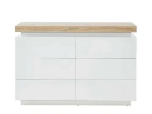 Cheap Ladekast Halo Ii - 6 Lades - Gelakt Mdf - Met Ledverlichting - Kleur: Wit En Eiken Ladekast