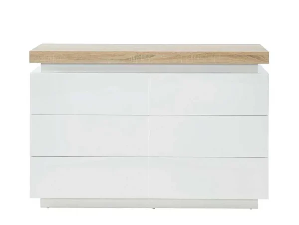 Cheap Ladekast Halo Ii - 6 Lades - Gelakt Mdf - Met Ledverlichting - Kleur: Wit En Eiken Ladekast