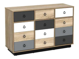 Clearance Ladekast Krypton - 3 Lades En 3 Deuren - Kleuren: Eiken, Wit En Grijs Ladekast