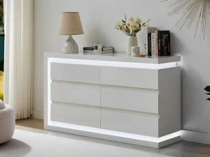 Sale Ladekast Met 6 Lades - Met Ledverlichting - Mdf - Wit Gelakt - Flarancia Ladekast