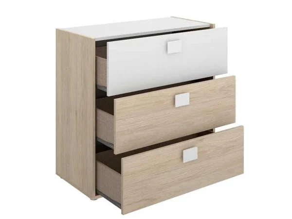 Best Ladekast Sonia - 3 Lades - Kleuren: Eiken En Wit Ladekast