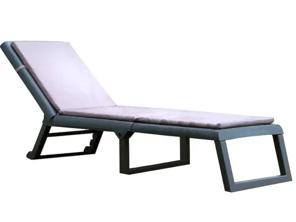 Flash Sale Ligstoel Met Gevlochten Effect Canberra - Met Matras - Grijs En Wit Ligstoel