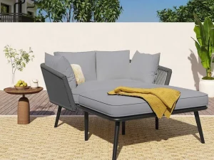 Discount Ligstoel, Tuinbank - Gegalvaniseerd Staal En Gevlochten Touw - 2 Plaatsen - Grijs Ligstoel