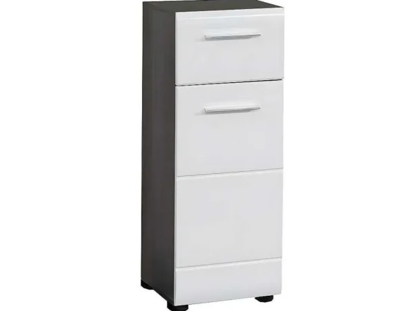 Sale Linebad Badkamerkast 1 Deur, 1 Lade Gerookt Zilver, Wit Hoogglans. Badkamerkast