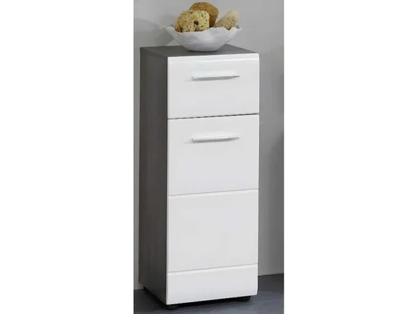 Sale Linebad Badkamerkast 1 Deur, 1 Lade Gerookt Zilver, Wit Hoogglans. Badkamerkast