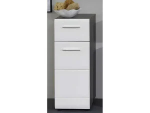 Sale Linebad Badkamerkast 1 Deur, 1 Lade Gerookt Zilver, Wit Hoogglans. Badkamerkast