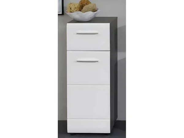 Sale Linebad Badkamerkast 1 Deur, 1 Lade Gerookt Zilver, Wit Hoogglans. Badkamerkast