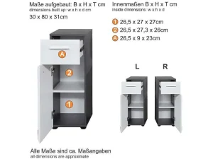 Sale Linebad Badkamerkast 1 Deur, 1 Lade Gerookt Zilver, Wit Hoogglans. Badkamerkast