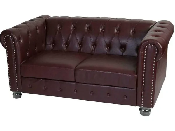Cheap Luxe 2-Zitsbank Edinburgh, Ronde Poten, Roodbruin Kunstleren Zitbank