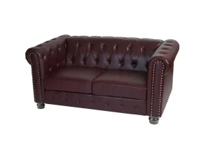 Cheap Luxe 2-Zitsbank Edinburgh, Ronde Poten, Roodbruin Kunstleren Zitbank