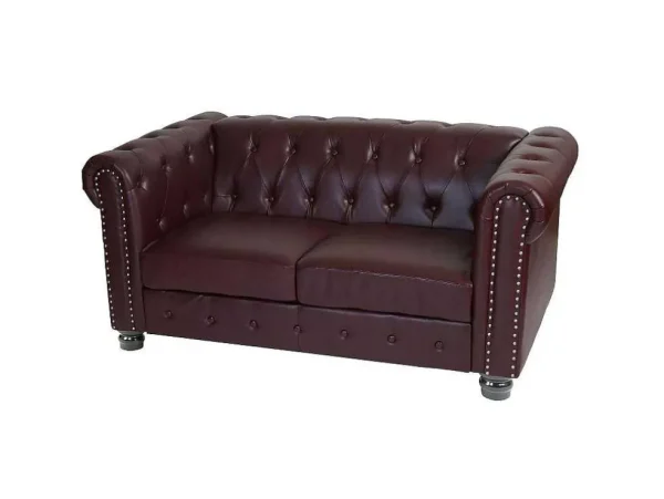 Cheap Luxe 2-Zitsbank Edinburgh, Ronde Poten, Roodbruin Kunstleren Zitbank