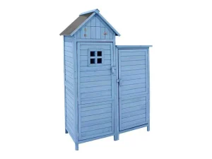 Shop Massief Houten Tuinhuis Met Pvc Schuin Dak - 2 Planken 3 Klapdeuren - L118 X D54 X H173 Cm - Blauw Tuinhuis