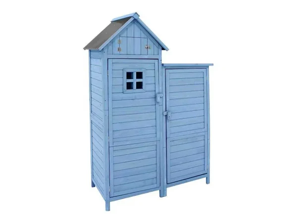Shop Massief Houten Tuinhuis Met Pvc Schuin Dak - 2 Planken 3 Klapdeuren - L118 X D54 X H173 Cm - Blauw Tuinhuis