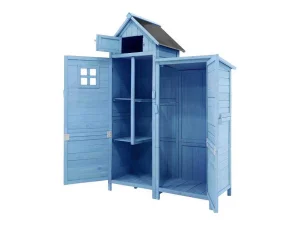 Shop Massief Houten Tuinhuis Met Pvc Schuin Dak - 2 Planken 3 Klapdeuren - L118 X D54 X H173 Cm - Blauw Tuinhuis