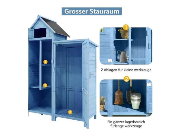 Shop Massief Houten Tuinhuis Met Pvc Schuin Dak - 2 Planken 3 Klapdeuren - L118 X D54 X H173 Cm - Blauw Tuinhuis