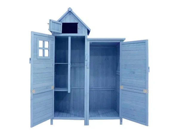 Shop Massief Houten Tuinhuis Met Pvc Schuin Dak - 2 Planken 3 Klapdeuren - L118 X D54 X H173 Cm - Blauw Tuinhuis