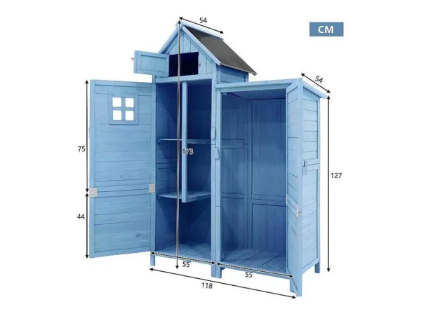Shop Massief Houten Tuinhuis Met Pvc Schuin Dak - 2 Planken 3 Klapdeuren - L118 X D54 X H173 Cm - Blauw Tuinhuis