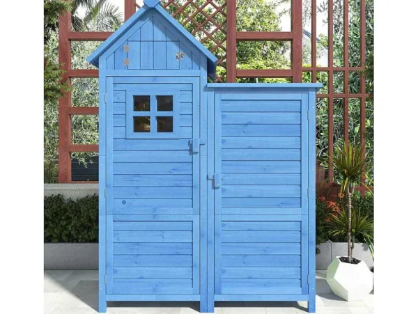 Shop Massief Houten Tuinhuis Met Pvc Schuin Dak - 2 Planken 3 Klapdeuren - L118 X D54 X H173 Cm - Blauw Tuinhuis