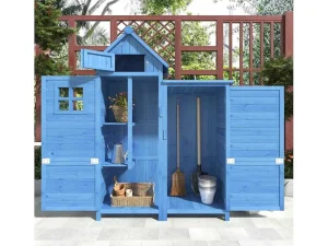 Shop Massief Houten Tuinhuis Met Pvc Schuin Dak - 2 Planken 3 Klapdeuren - L118 X D54 X H173 Cm - Blauw Tuinhuis
