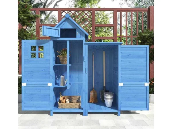 Shop Massief Houten Tuinhuis Met Pvc Schuin Dak - 2 Planken 3 Klapdeuren - L118 X D54 X H173 Cm - Blauw Tuinhuis