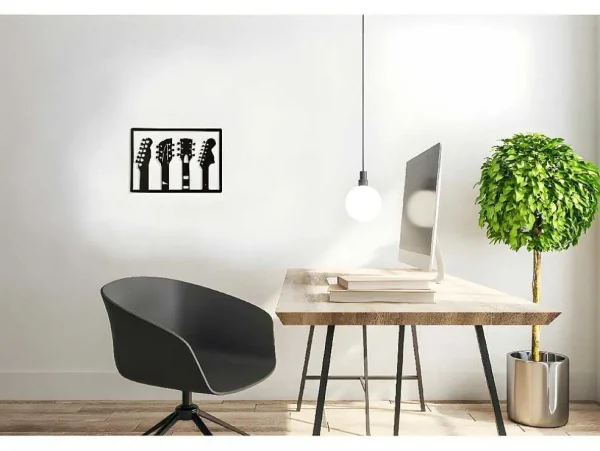 Clearance Metalen Decoratie Gitaar 19, Zwart, 46X1,5X32 Cm, Decoratieve Wandplaat