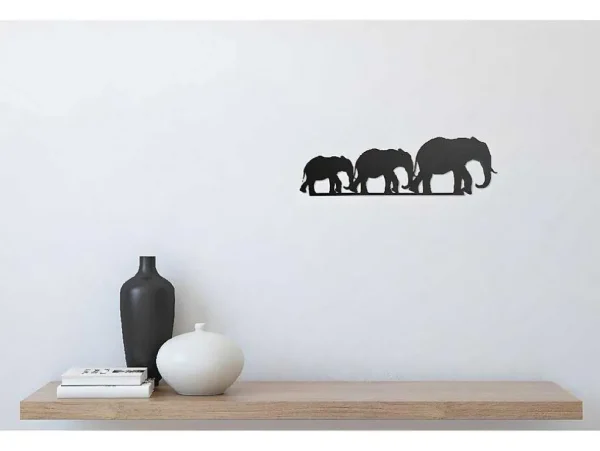 Best Metalen Decoratie Olifant 4, Zwart, 50X1,5X15 Cm, Decoratieve Wandplaat