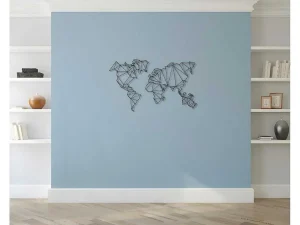 Sale Metalen Decoratie Wereldkaart 4, Zwart, 120X1,5X72 Cm, Decoratieve Wandplaat