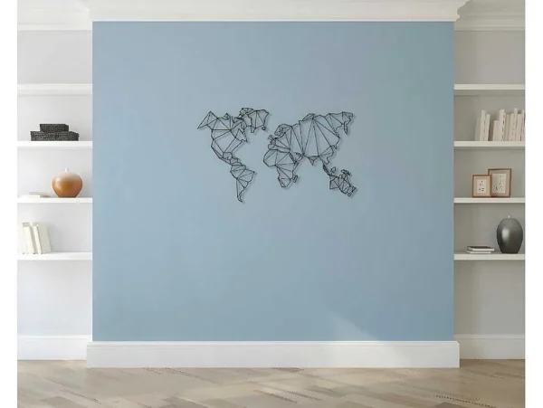 Sale Metalen Decoratie Wereldkaart 4, Zwart, 120X1,5X72 Cm, Decoratieve Wandplaat