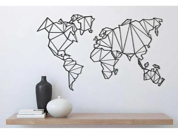 Sale Metalen Decoratie Wereldkaart 4, Zwart, 120X1,5X72 Cm, Decoratieve Wandplaat
