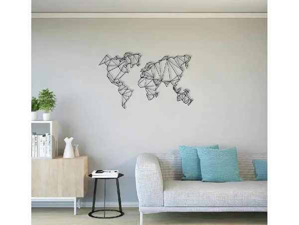 Sale Metalen Decoratie Wereldkaart 4, Zwart, 120X1,5X72 Cm, Decoratieve Wandplaat