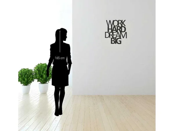 Best Sale Metalen Decoratie Work Hard Dream Big 1, Zwart, 65X1,5X70 Cm, Decoratieve Wandplaat