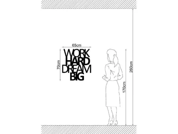 Best Sale Metalen Decoratie Work Hard Dream Big 1, Zwart, 65X1,5X70 Cm, Decoratieve Wandplaat