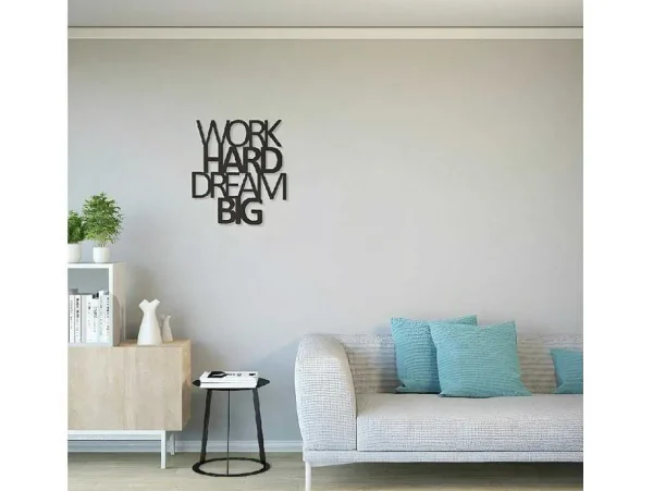 Best Sale Metalen Decoratie Work Hard Dream Big 1, Zwart, 65X1,5X70 Cm, Decoratieve Wandplaat