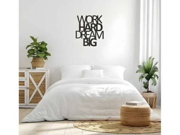 Best Sale Metalen Decoratie Work Hard Dream Big 1, Zwart, 65X1,5X70 Cm, Decoratieve Wandplaat