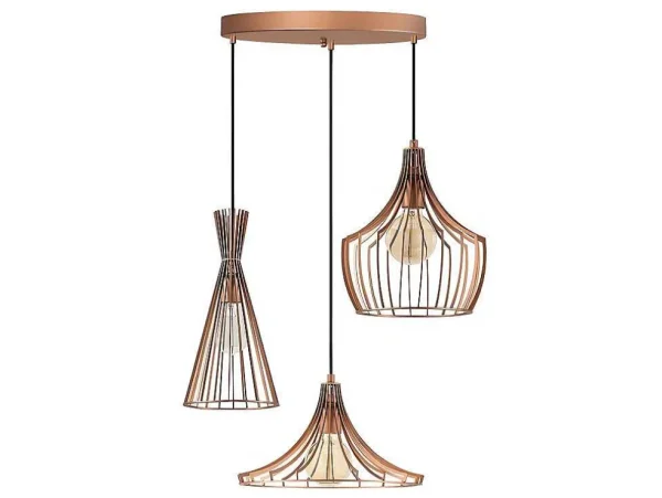 Cheap Metalen Hanglamp Mezopotamya - 3 Kappen - B55 X H113 Cm - Koperkleurig Hanglamp