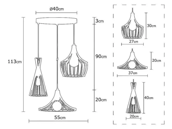 Cheap Metalen Hanglamp Mezopotamya - 3 Kappen - B55 X H113 Cm - Koperkleurig Hanglamp
