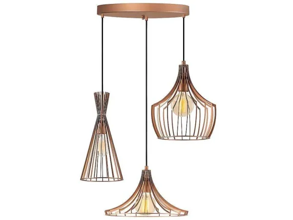 Cheap Metalen Hanglamp Mezopotamya - 3 Kappen - B55 X H113 Cm - Koperkleurig Hanglamp