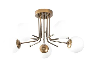 Best Sale Metalen Plafondlamp Met 5 Lampen Daisy - D80 X H34 Cm - Wit En Goud Plafondlamp