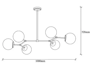 Flash Sale Metalen Plafondlamp Met 6 Bollen Damar - L. 100 X H. 52 Cm - Wit En Goudkleurig Hanglamp