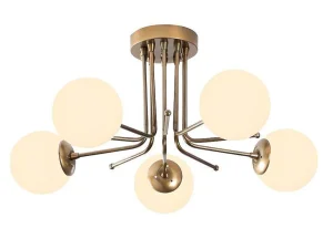 Best Sale Metalen Plafondlamp Met 5 Lampen Daisy - D80 X H34 Cm - Wit En Goud Plafondlamp